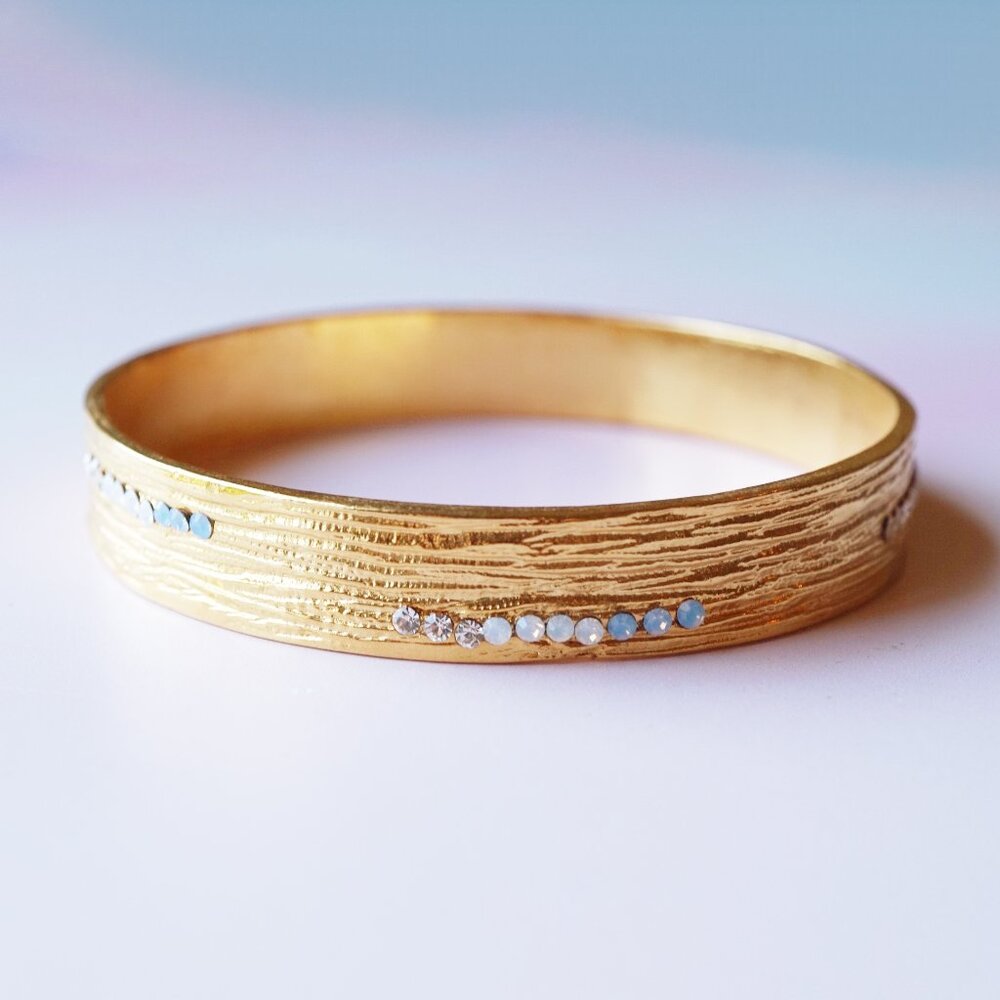 Skinny by Jessica Elliot Textured Gold Bangle with Swarovski Crystal Accents
